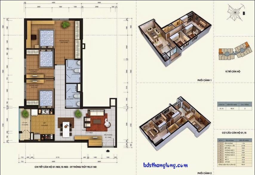 thiết kế căn hộ 01 - N03, 15 - N03 chung cư 87 Lĩnh Nam